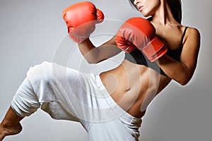 Beautiful woman boxing