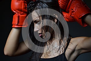 Beautiful woman boxing