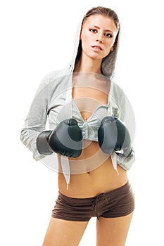 Beautiful woman in boxing gloves