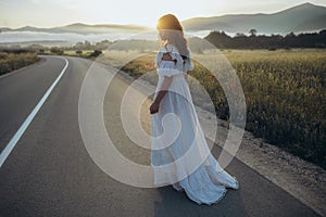 Beautiful woman. Bride portrait. Young beautiful bride in nature.