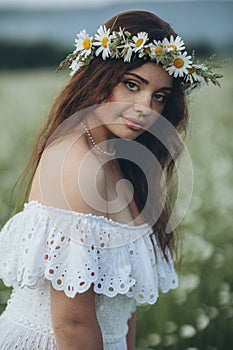 Beautiful woman. Bride portrait. Young beautiful bride in nature.