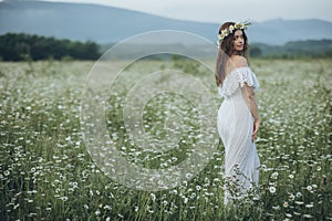 Beautiful woman. Bride portrait. Young beautiful bride in nature.