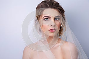 Beautiful woman bride with tiara on head