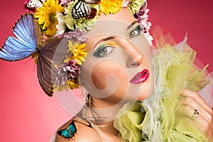 Beautiful woman with butterflies