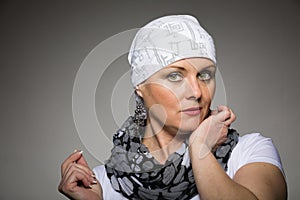 Beautiful woman cancer patient wearing headscarf