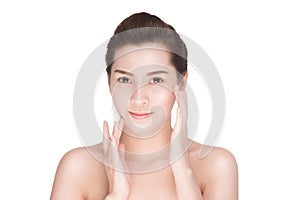 Beautiful woman cares for the skin face, Attractive asian woman Touching her Face