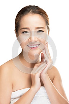 Beautiful woman cares for the skin face photo