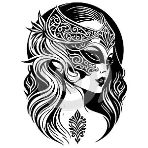Beautiful Woman Carnival Mask illustration sketch draw