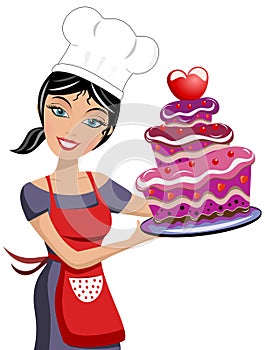 Beautiful Woman Chef Valentine Day Chocolate Cake