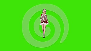 Beautiful woman in christmas suit walking towards camera, loop, Green Screen Chromakey