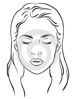 Beautiful woman with closed eyes. Face chart Makeup Artist Blank Template Vector.