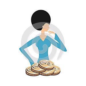 Beautiful woman with coins retro style fashion