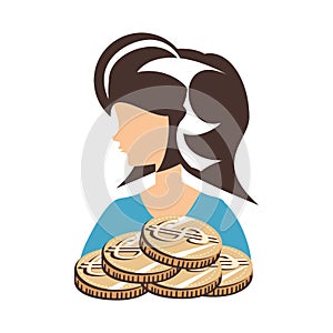 Beautiful woman with coins retro style fashion