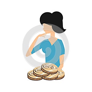 Beautiful woman with coins retro style fashion