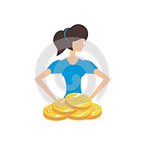 Beautiful woman with coins retro style fashion