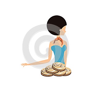 Beautiful woman with coins retro style fashion