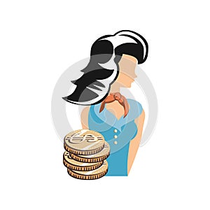 Beautiful woman with coins retro style fashion