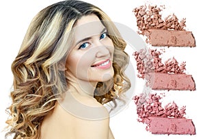 Beautiful woman with colorful samples of eyeshadows.