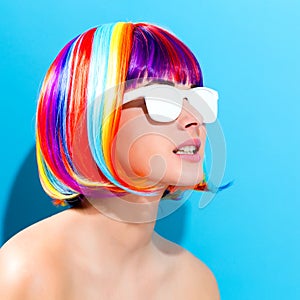 Beautiful woman in a colorful wig