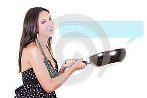 Beautiful woman and cooking pan with text box