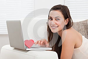 Beautiful Woman Dating Online On Laptop