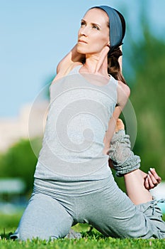 Beautiful woman doing stretching exercise