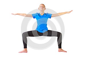 Beautiful woman doing yoguna white background