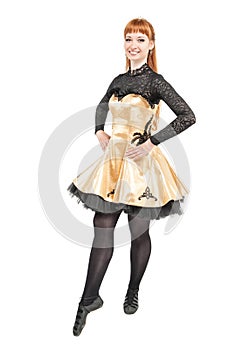 Beautiful woman in dress for Irish dance isolated