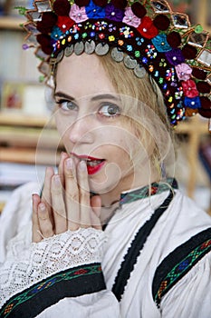 Beautiful woman dressed in traditional Romanian costume photo