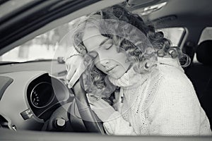 Beautiful woman driving car