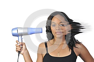 Beautiful Woman Drying Her Hair