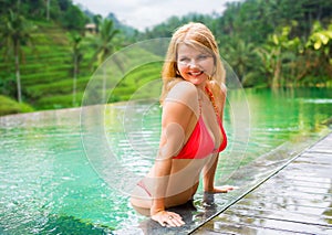 Woman ejoying vacation in tropical location