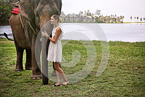 Beautiful woman and elephant