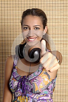 Beautiful woman enjoying music