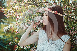 Beautiful woman enjoying spring beauty