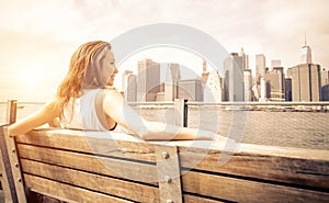 Beautiful woman enjoys the New york skyline