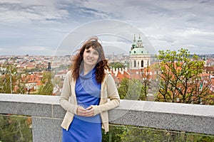 Beautiful woman on an excursion in Prague