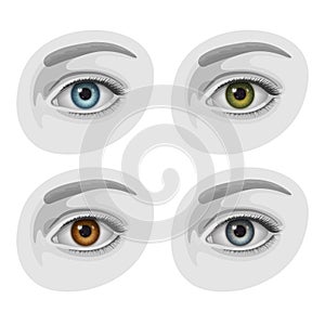 Beautiful woman eyes with irises of blue, green, brown and gray colors