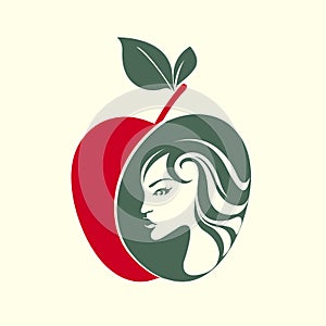 Beautiful woman face in an apple shape. Eve portrait.