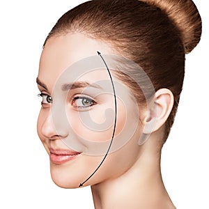 Beautiful woman face with correction line.