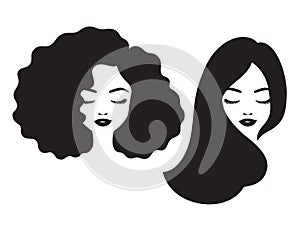 Beautiful Woman Face and Hair Silhouette Vector Illustration