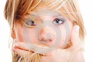 Beautiful woman face hands isolated