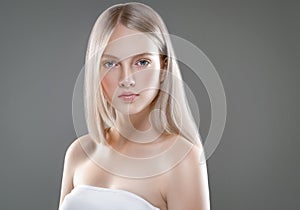 Beautiful Woman Face Portrait Beauty Skin Care Concept with long