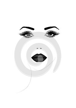Beautiful woman face portrait, black and white vector illustration