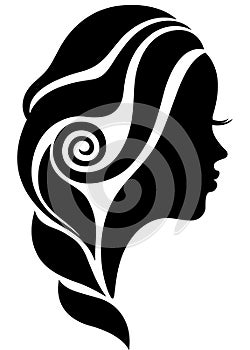 Beautiful woman face in profile. Vector silhouette.