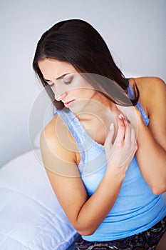 Beautiful Woman Feeling Sick, Having Headache, Painful Body Pain