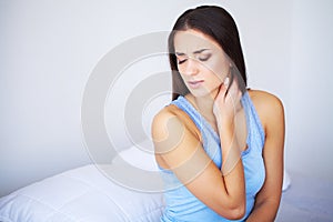 Beautiful Woman Feeling Sick, Having Headache, Painful Body Pain