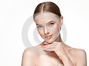 Beautiful woman female skin care healthy hair and skin close up face beauty portrait