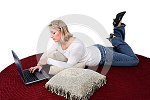 Beautiful Woman on Floor with Laptop Computer