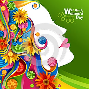 Beautiful Woman with flower for Happy International Women`s Day greetings Background